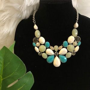 Turquoise Green Jade Floral Bib Statement Necklace